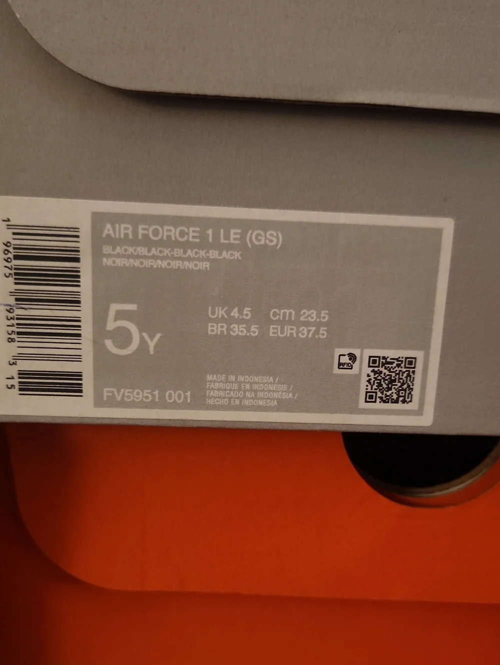 Nike Air Force 1 LE (GS) Low Sneakers -Triple Black NIB 5Y (GS) WOMENS SIZE 6.5